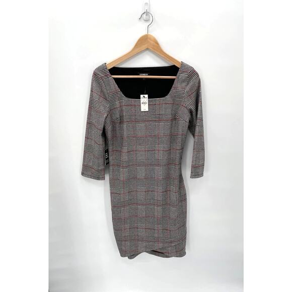 EXPRESS NWT Plaid Square Neck Sheath Academia Dress / S - Picture 4 of 9
